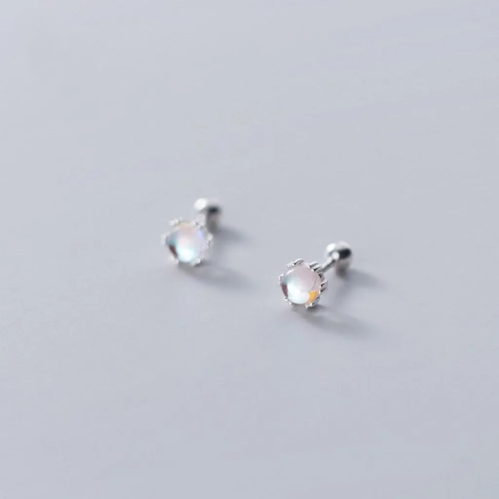 Solitaire Moonstone Small Screw back Studs Earrings - ESB010