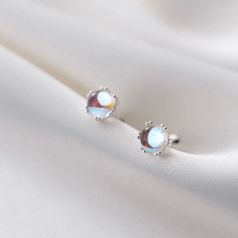 Solitaire Moonstone Small Screw back Studs Earrings - ESB010