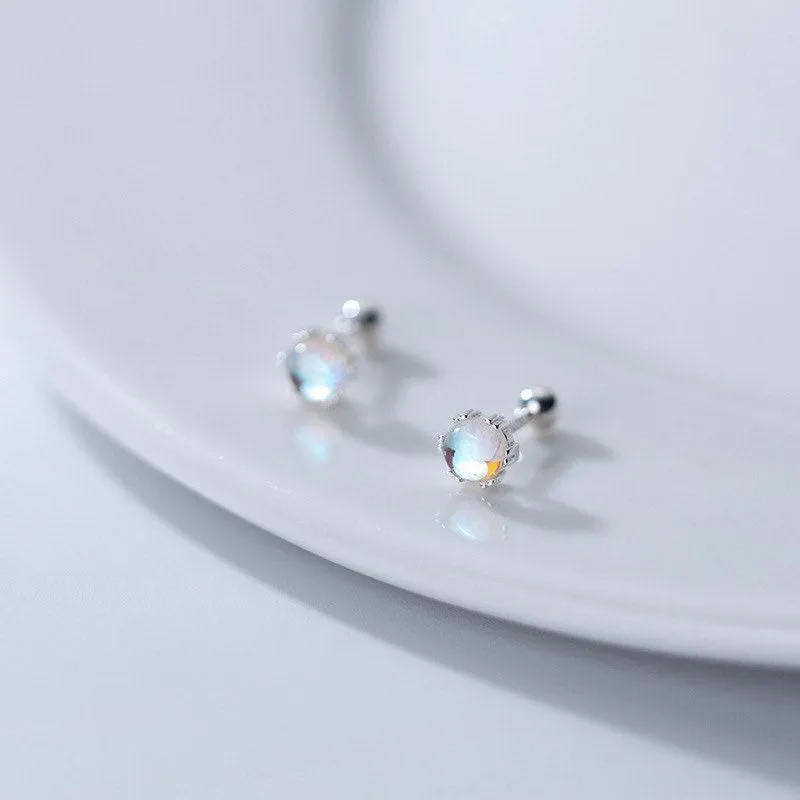 Solitaire Moonstone Small Screw back Studs Earrings - ESB010