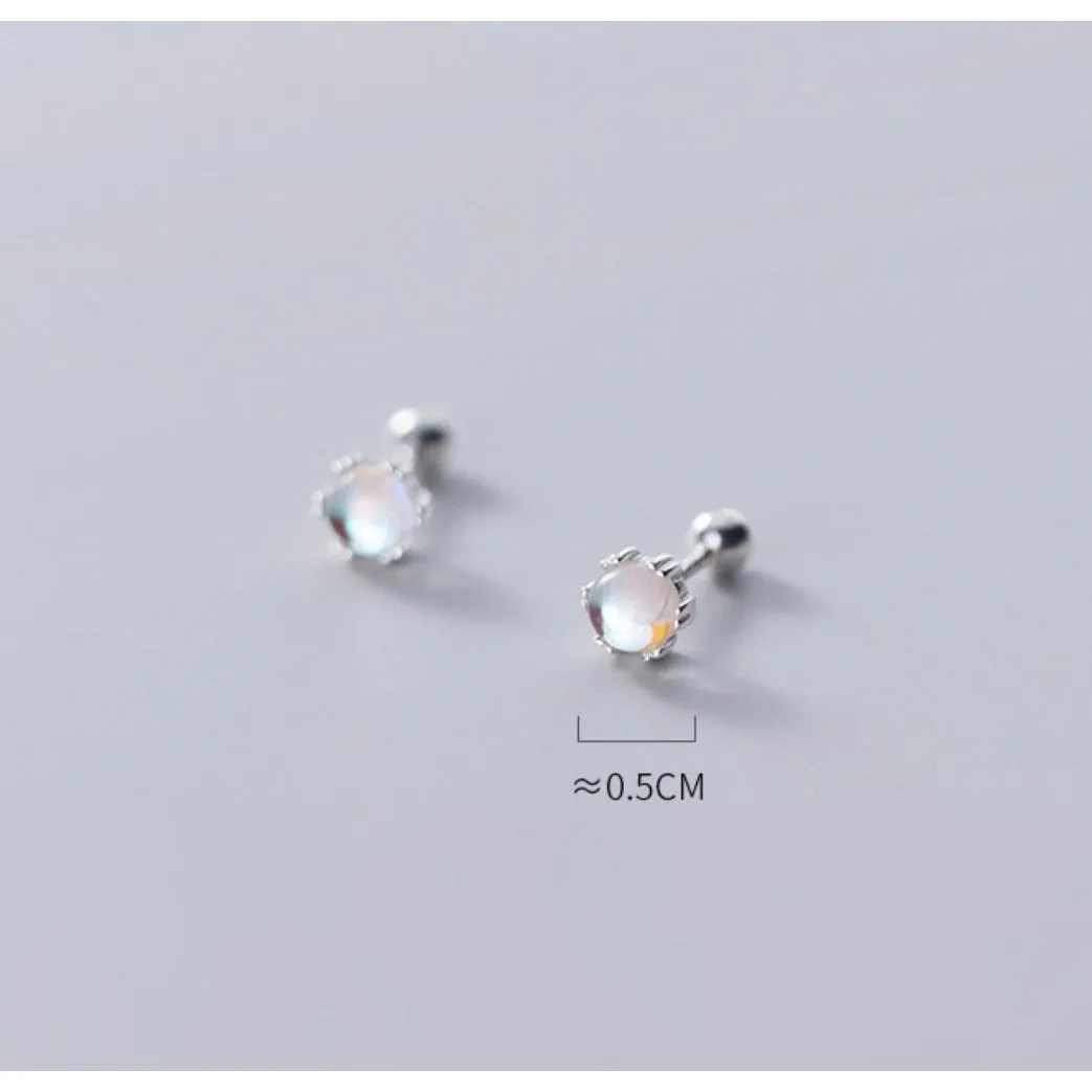 Solitaire Moonstone Small Screw back Studs Earrings - ESB010