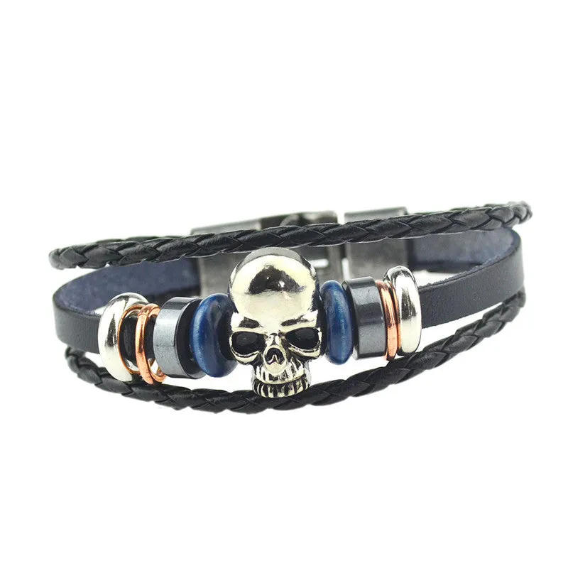 South Korea Fashion Popular Beaded /Wax /Skull /Anchor Rope Stainless Steel Accessories Charm Bracelet Punk Men Jewelry