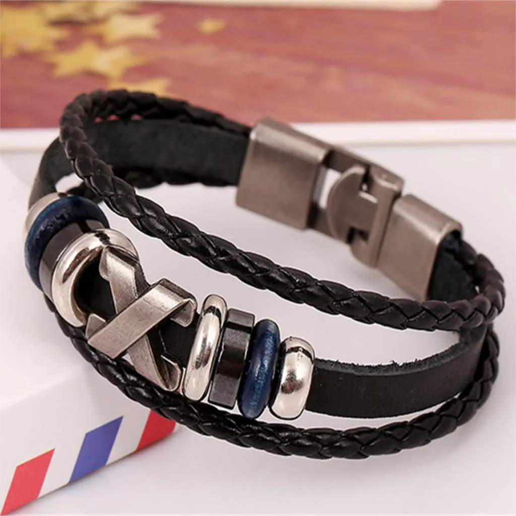 South Korea Fashion Popular Beaded /Wax /Skull /Anchor Rope Stainless Steel Accessories Charm Bracelet Punk Men Jewelry