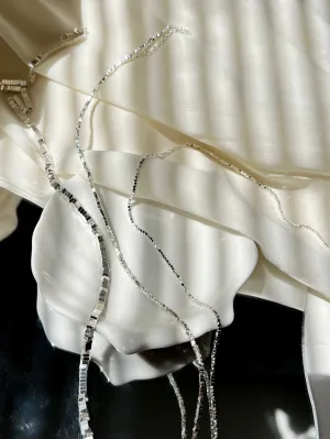 Sparkling Beaded Silver Necklace Bracelet Set, S925 Silver Cubes Bead Set