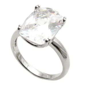 Spectacular Ring with Clear Rectangular 10x14mm CZ Solitaire in Sterling Silver.