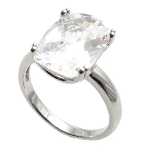 Spectacular Ring with Clear Rectangular 10x14mm CZ Solitaire in Sterling Silver.
