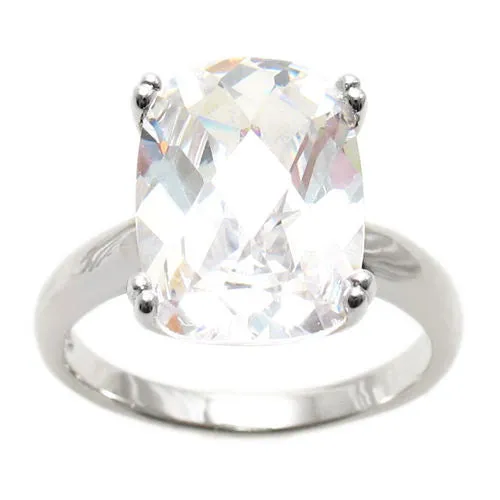Spectacular Ring with Clear Rectangular 10x14mm CZ Solitaire in Sterling Silver.