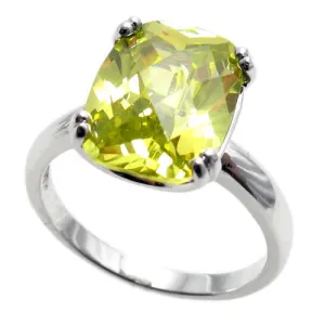 Spectacular Ring with Lime / Peridot Colored Rectangular 10x14mm CZ Solitaire in Sterling Silver.