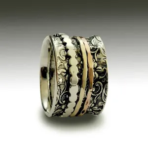 Spinner band, Sterling silver ring, woodland band, Boho ring, silver and gold ring, rose and yellow gold ring, spinner ring - Shine R1209H