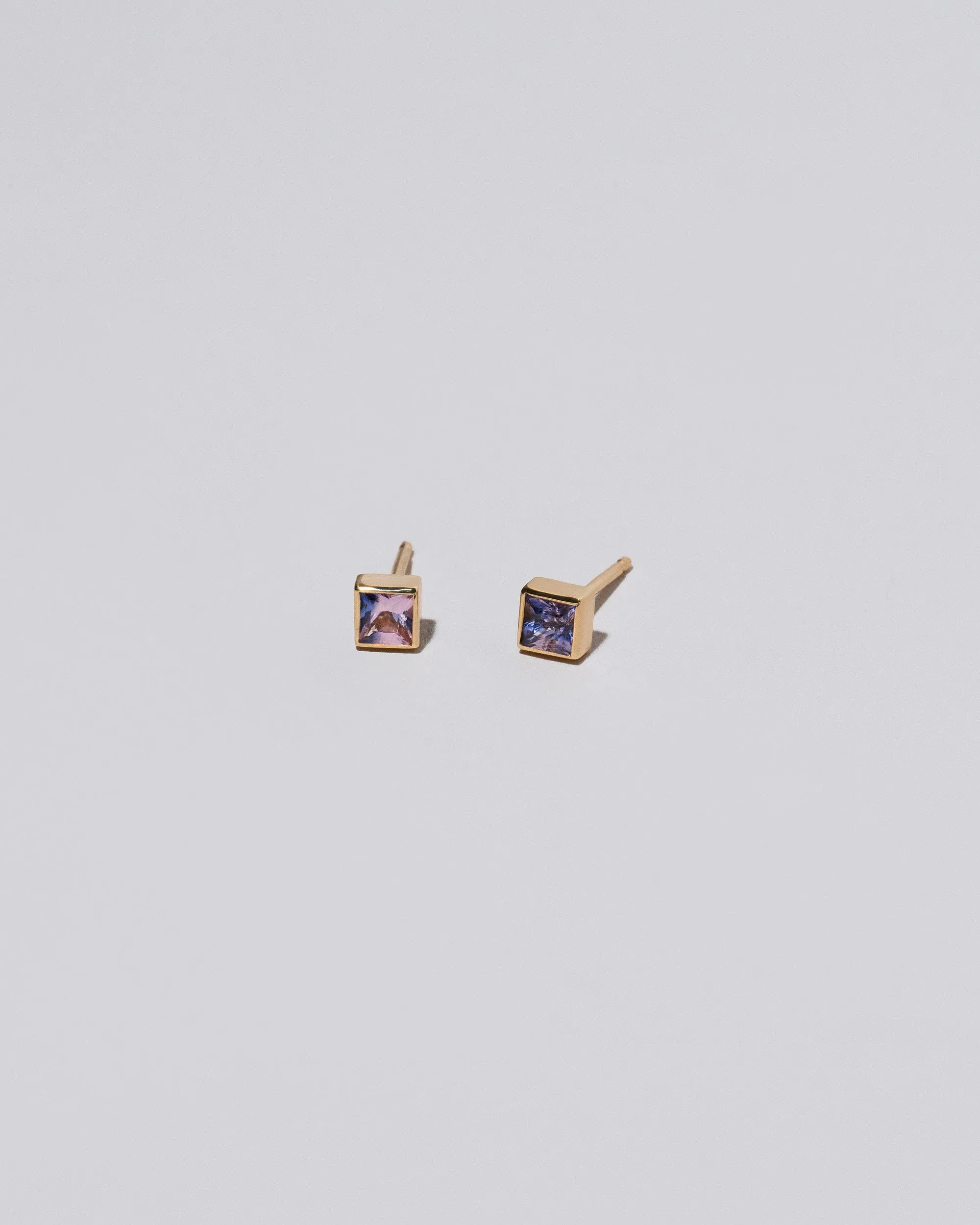 Square Frame Stud Earrings - Petite Pink Purple Sapphire