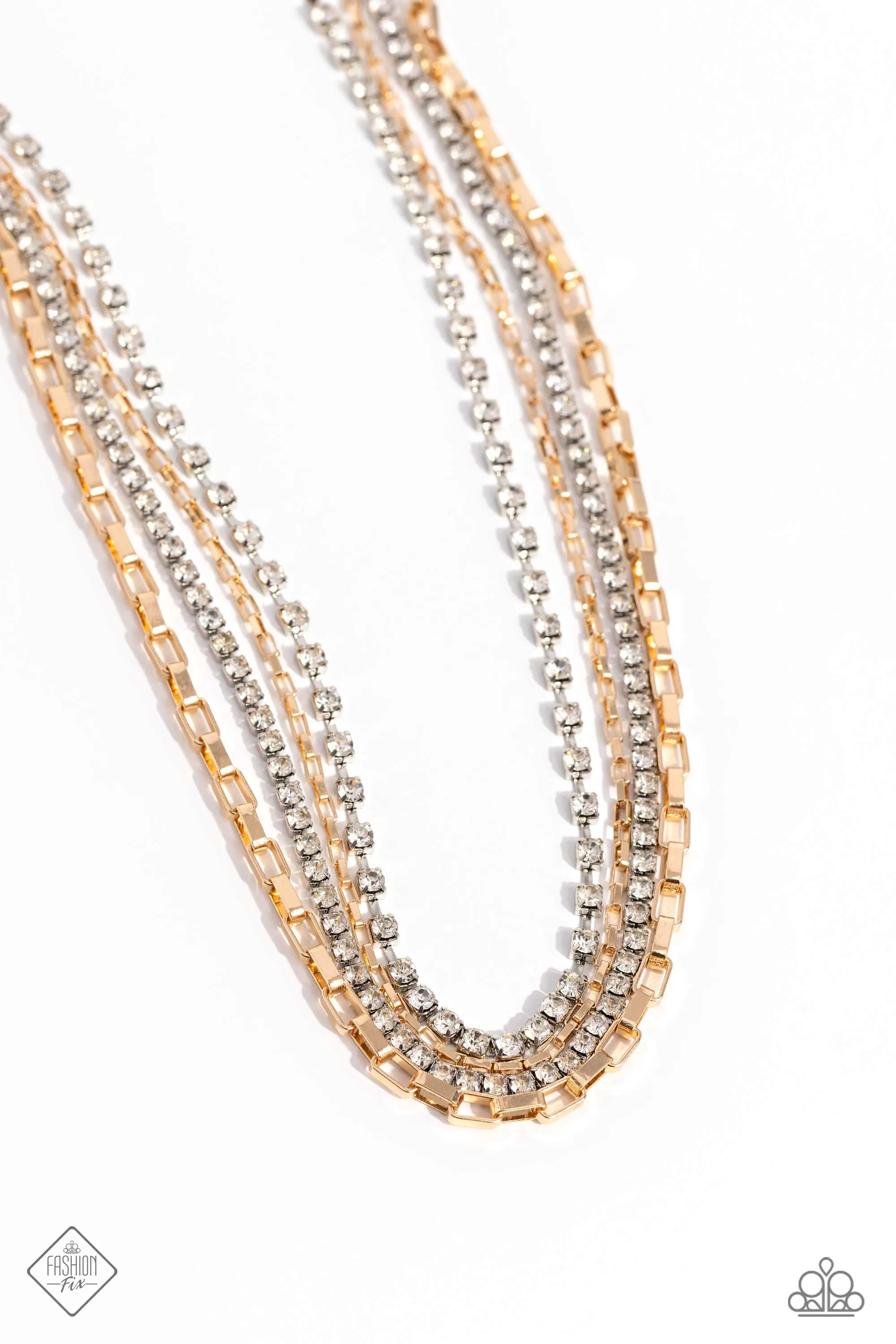 SQUARE Necessities - Multi - Mixed Metal Chain White Rhinestone Tiered Paparazzi Short Necklace - February 2024 Magnificent Musings