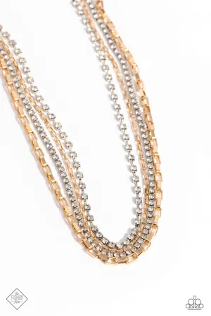SQUARE Necessities - Multi - Mixed Metal Chain White Rhinestone Tiered Paparazzi Short Necklace - February 2024 Magnificent Musings