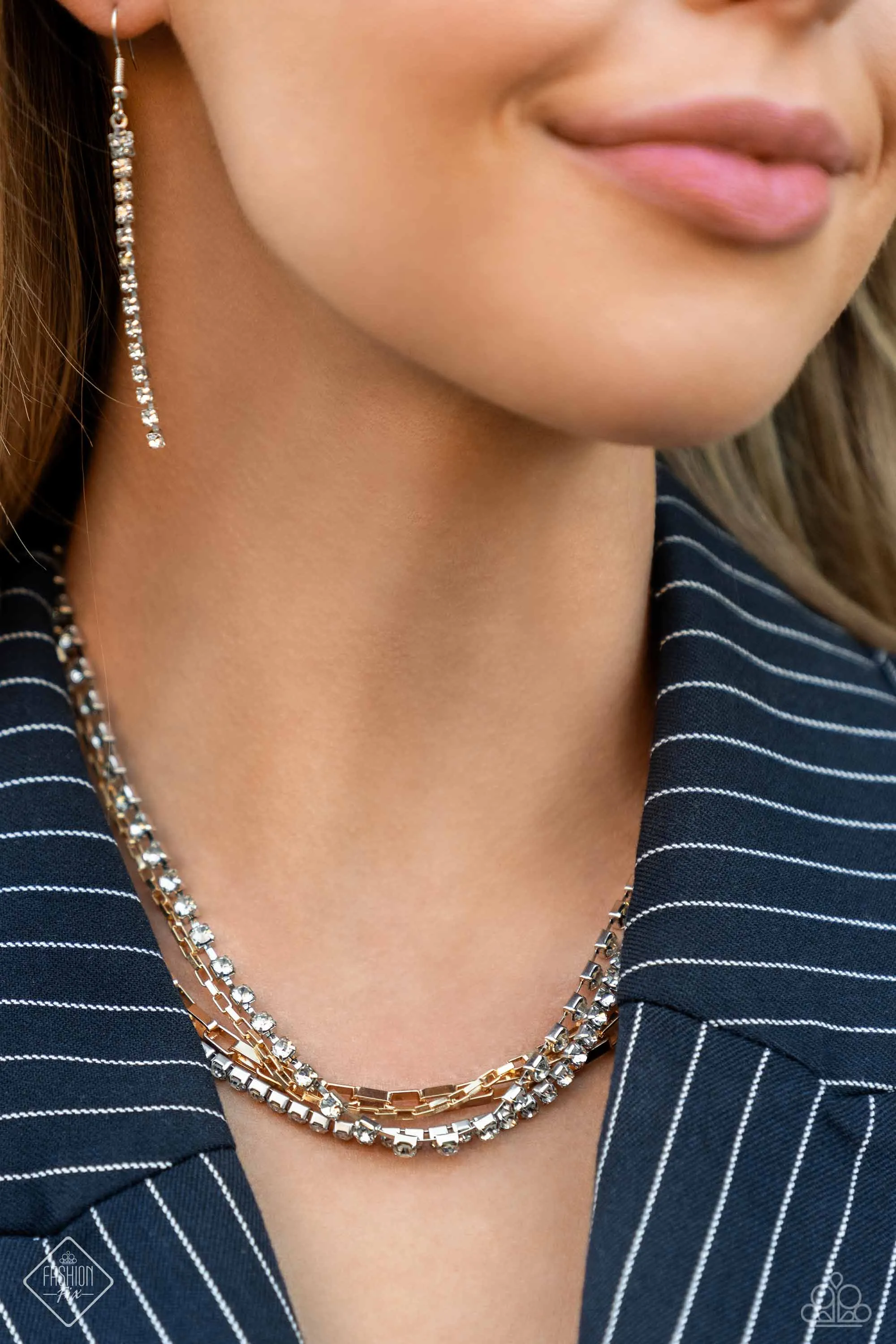 SQUARE Necessities - Multi - Mixed Metal Chain White Rhinestone Tiered Paparazzi Short Necklace - February 2024 Magnificent Musings