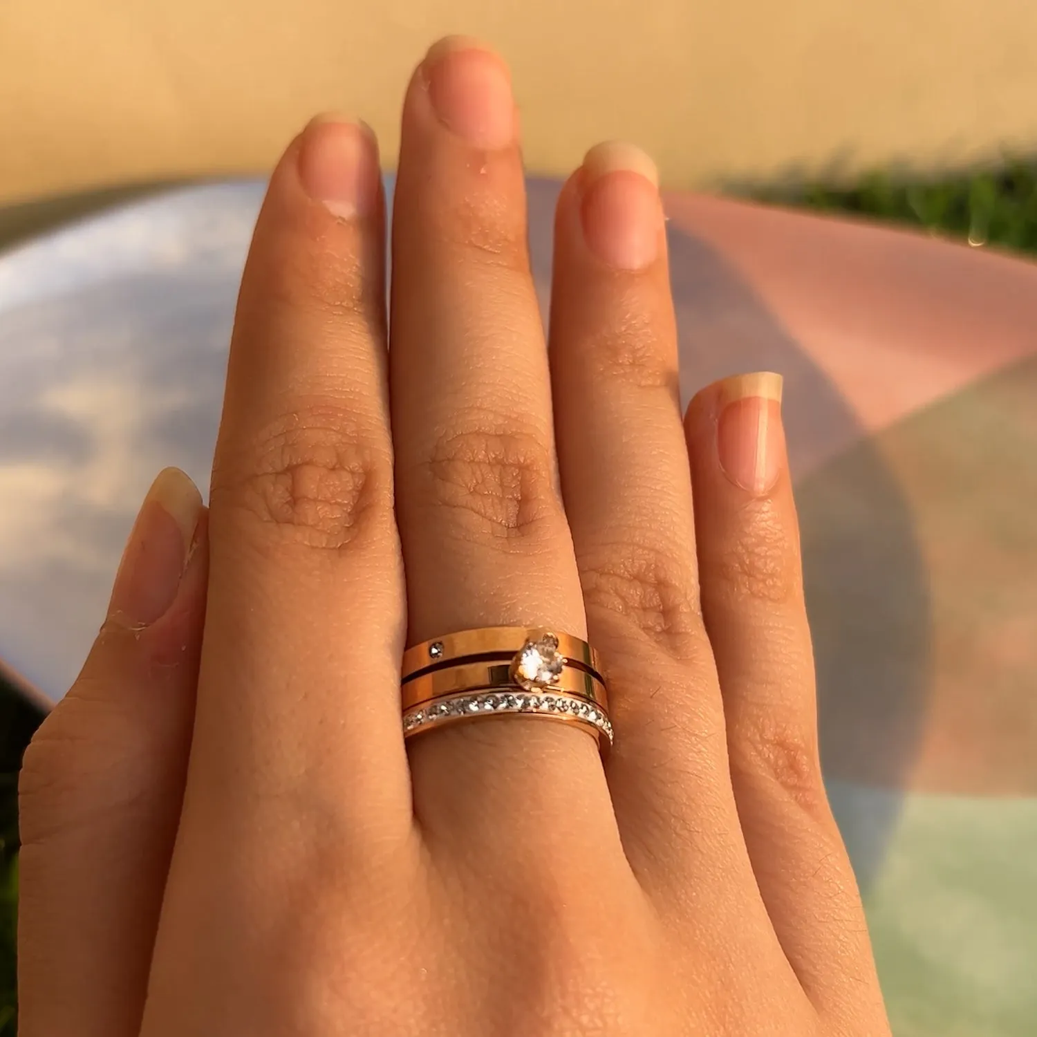 Stackable Rose Gold Diamond Rings (Pack of 3)