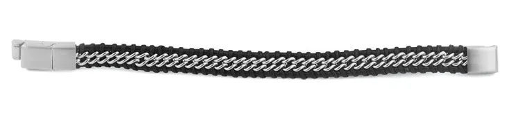 Stainless Steel Chain Black Leather Bracelet