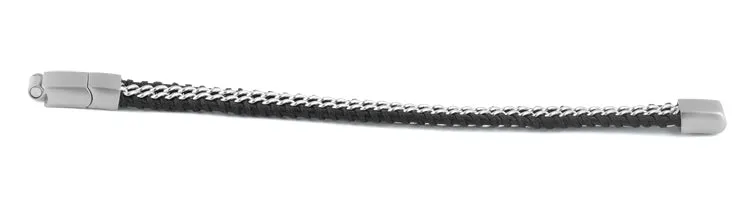 Stainless Steel Chain Black Leather Bracelet