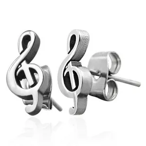 Stainless Steel Classic Music Musical Clef Note Small Stud Earrings