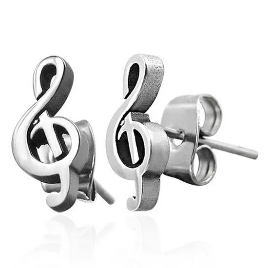 Stainless Steel Classic Music Musical Clef Note Small Stud Earrings