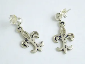 Sterling Silver 5mm ball stud w/ Fleur-de-lis dangle earrings- heraldry, lily