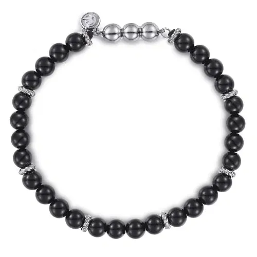 Sterling Silver & Black Onyx Beaded Men's Bracelet