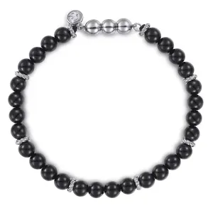 Sterling Silver & Black Onyx Beaded Men's Bracelet