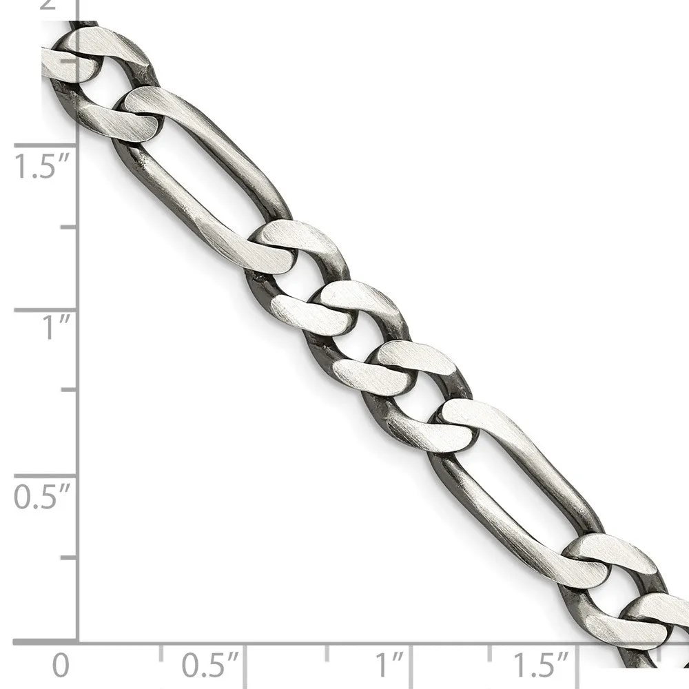 Sterling Silver Antiqued 7.5mm Figaro Chain