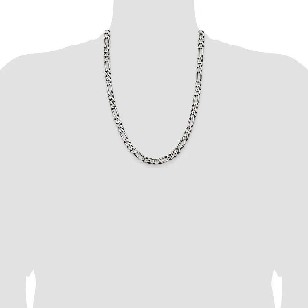 Sterling Silver Antiqued 7.5mm Figaro Chain