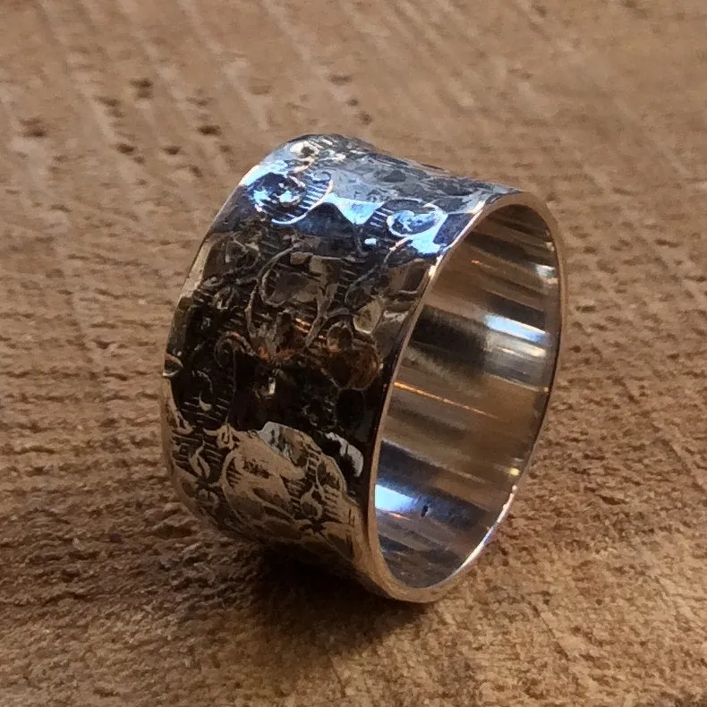 Sterling silver band, hammered band, silver wide ring, Men's and Women's band, simple band, unisex band, textured ring - Interstellar R2311