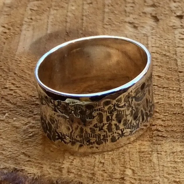 Sterling silver band, hammered band, silver wide ring, Men's and Women's band, simple band, unisex band, textured ring - Interstellar R2311