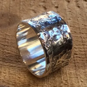Sterling silver band, hammered band, silver wide ring, Men's and Women's band, simple band, unisex band, textured ring - Interstellar R2311