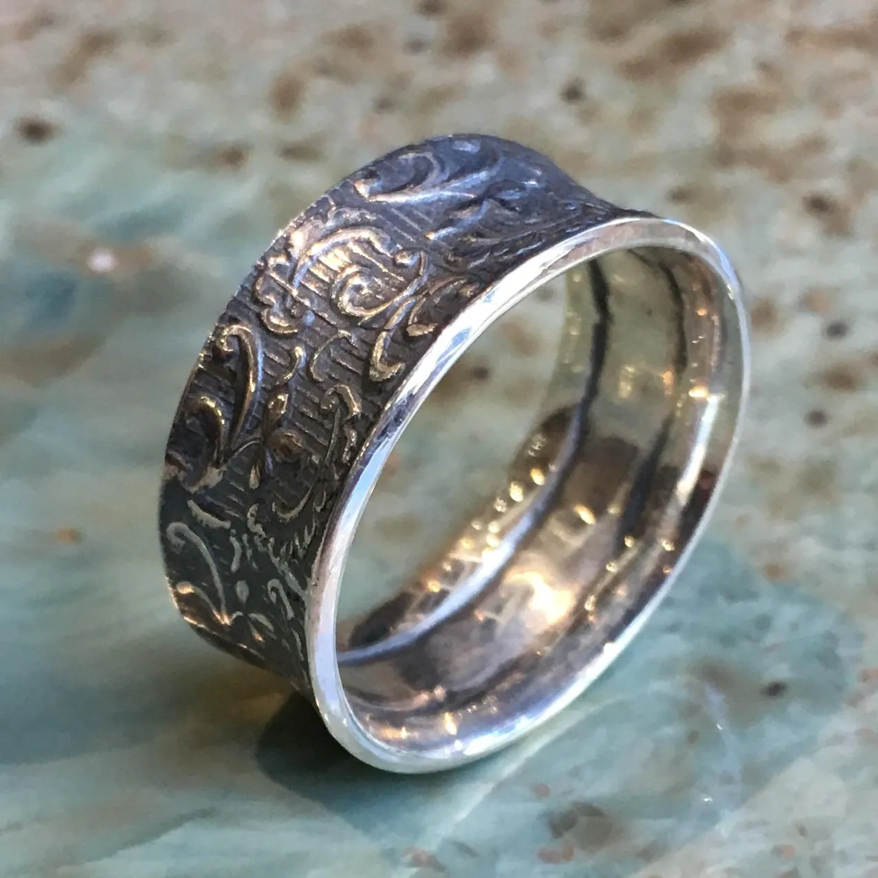 Sterling silver band, wide band, oxidized band, wedding ring, unisex ring, vine ring, filigree ring, oxidized silver - Simple life R2532