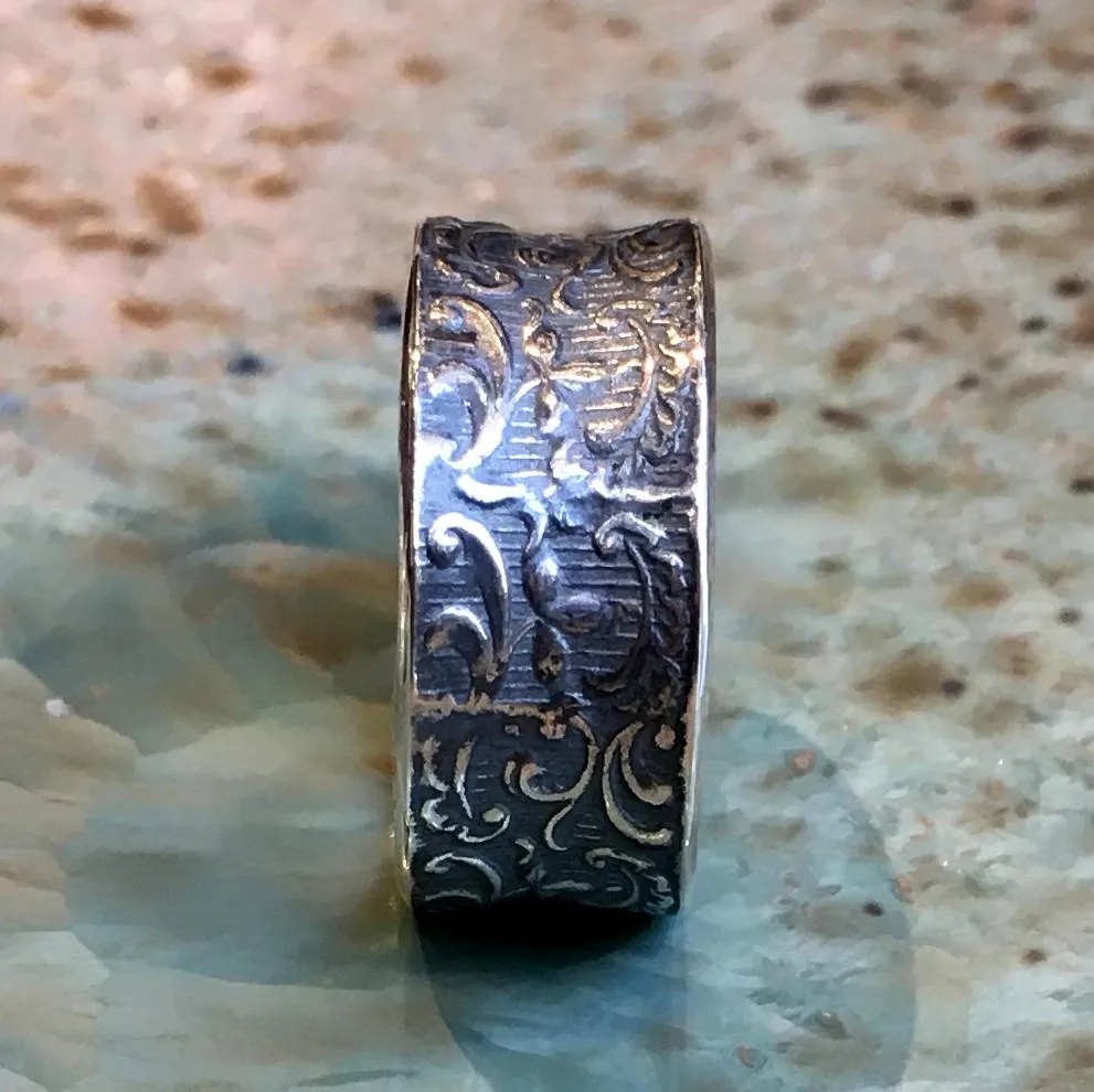 Sterling silver band, wide band, oxidized band, wedding ring, unisex ring, vine ring, filigree ring, oxidized silver - Simple life R2532