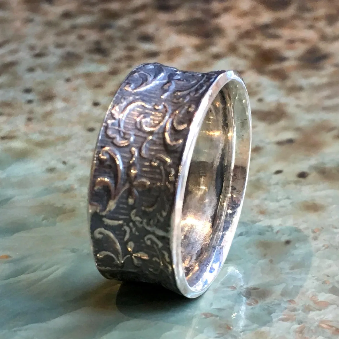 Sterling silver band, wide band, oxidized band, wedding ring, unisex ring, vine ring, filigree ring, oxidized silver - Simple life R2532