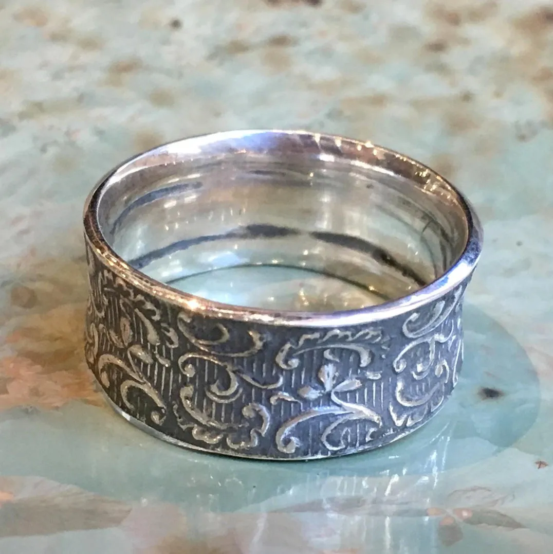 Sterling silver band, wide band, oxidized band, wedding ring, unisex ring, vine ring, filigree ring, oxidized silver - Simple life R2532