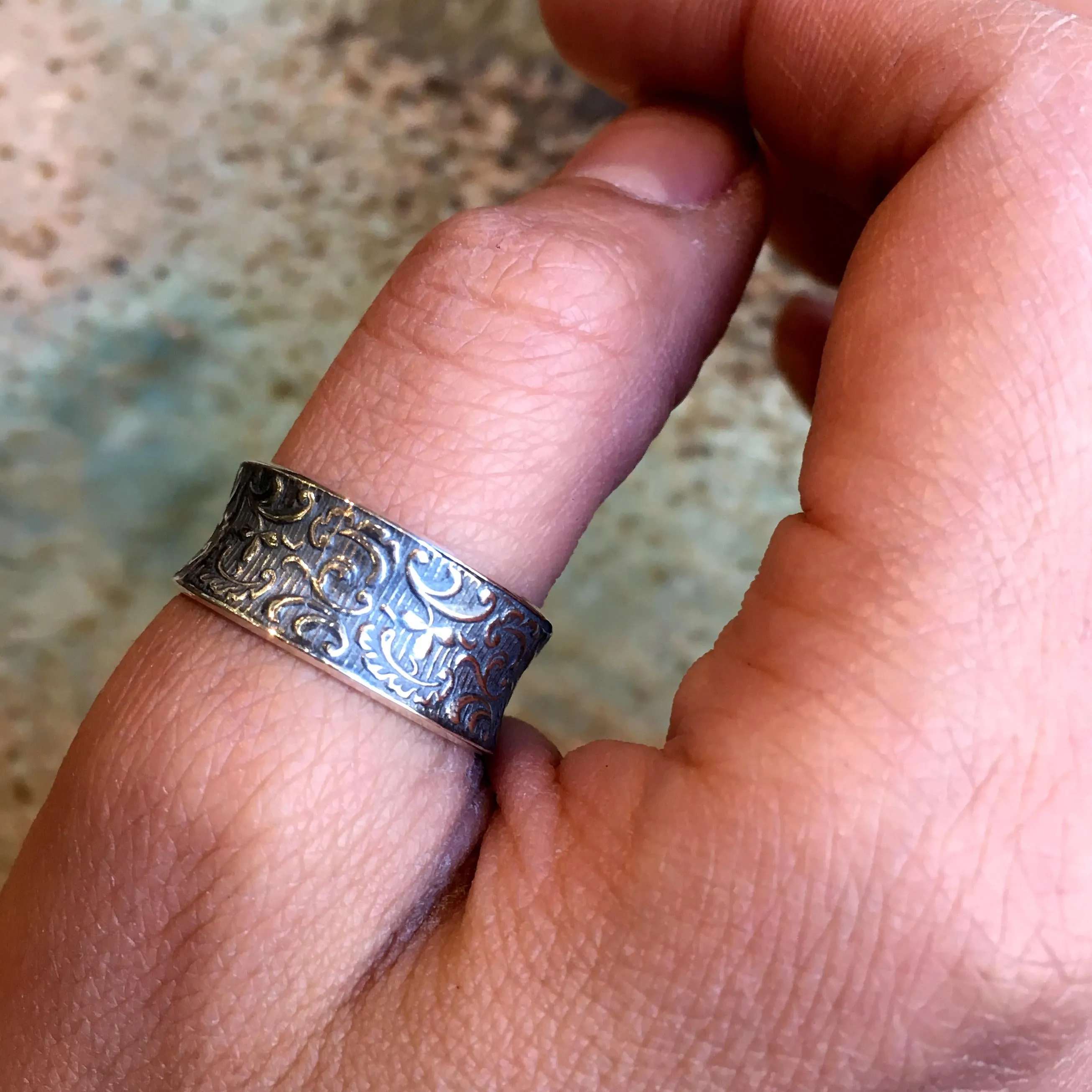 Sterling silver band, wide band, oxidized band, wedding ring, unisex ring, vine ring, filigree ring, oxidized silver - Simple life R2532