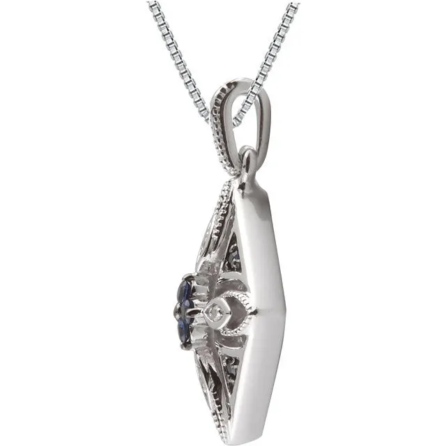 Sterling Silver Blue Sapphire & .025 CTW Diamond 18" Necklace