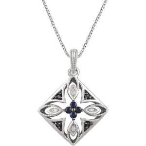 Sterling Silver Blue Sapphire & .025 CTW Diamond 18" Necklace
