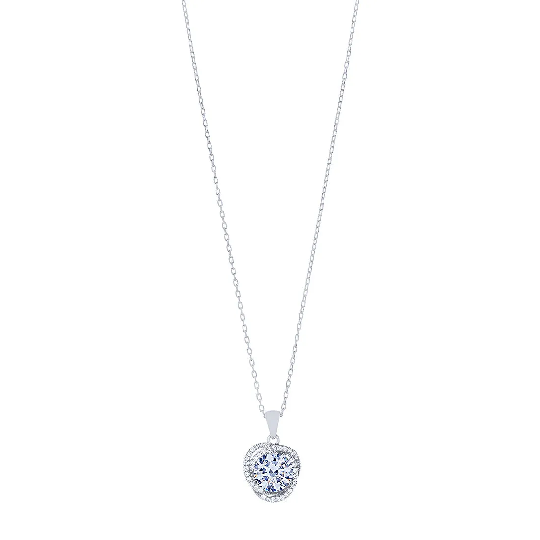 Sterling Silver Cubic Zirconia Swirl Halo Stud Earrings and Necklace Set