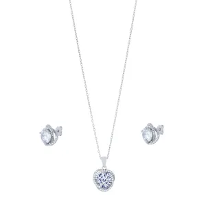 Sterling Silver Cubic Zirconia Swirl Halo Stud Earrings and Necklace Set