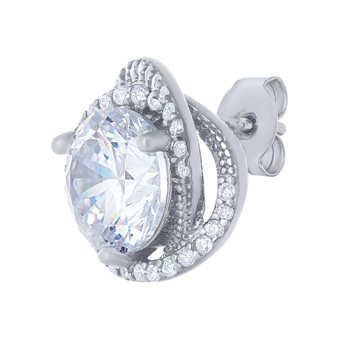 Sterling Silver Cubic Zirconia Swirl Halo Stud Earrings and Necklace Set