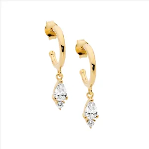 Sterling Silver Gold Plated Cubic Zirconia Hoop Stud Drop Earrings