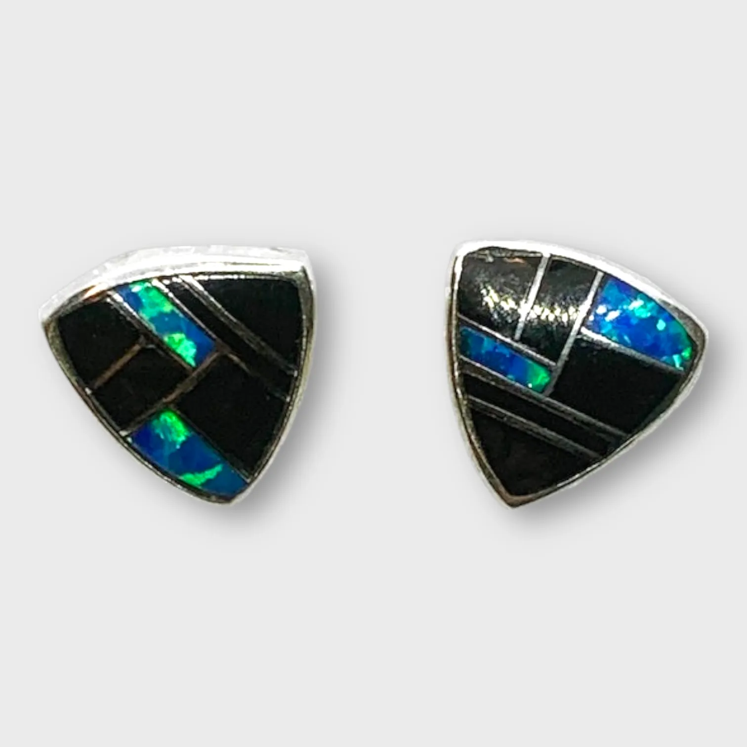 Sterling Silver Handmade Inlay Stones Shield Shape Small Stud Earrings