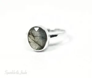 Sterling Silver Labradorite Bezel Set Oval Faceted Stackable Ring