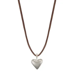 Sterling Silver Medium Heart Pendant on Natural Cord