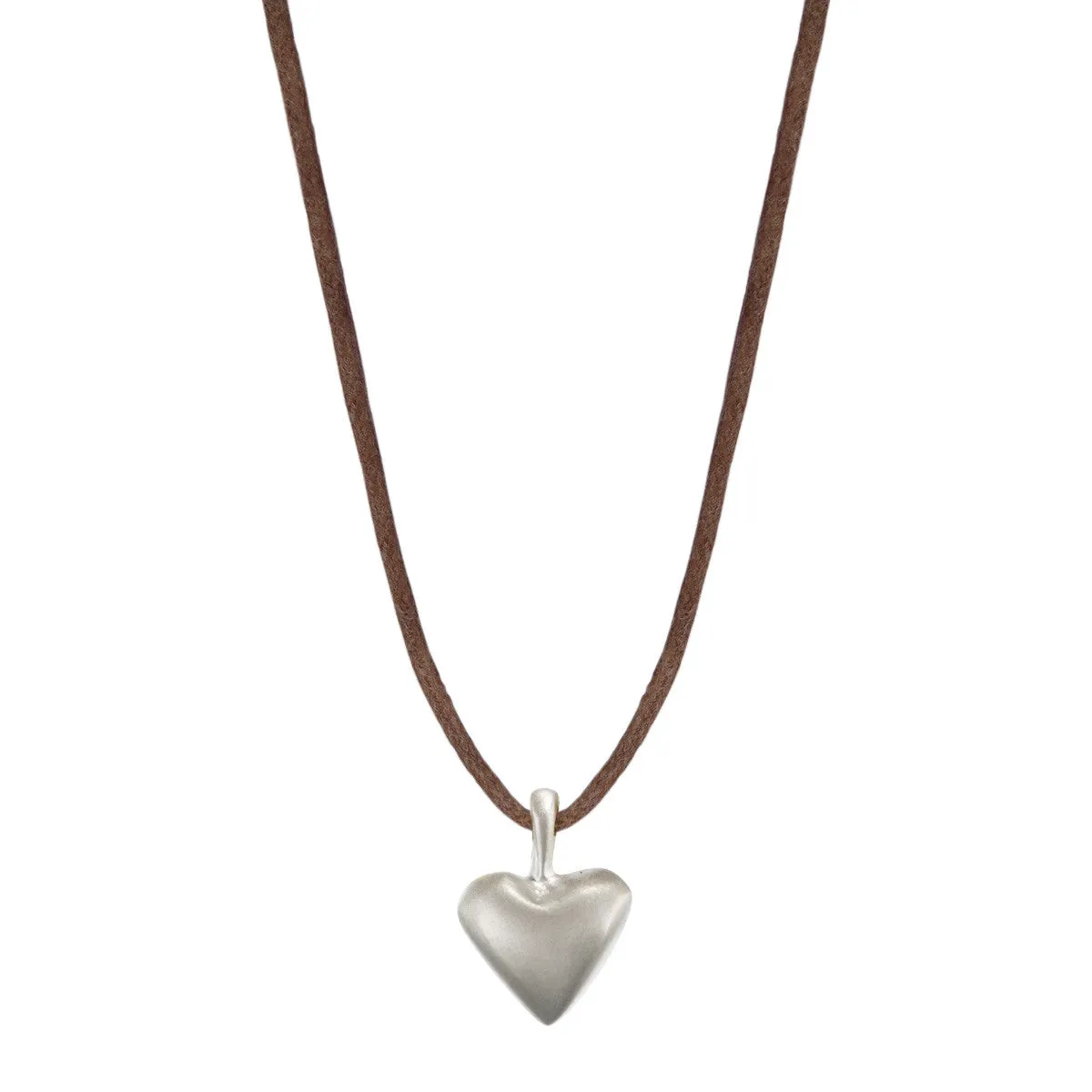 Sterling Silver Medium Heart Pendant on Natural Cord