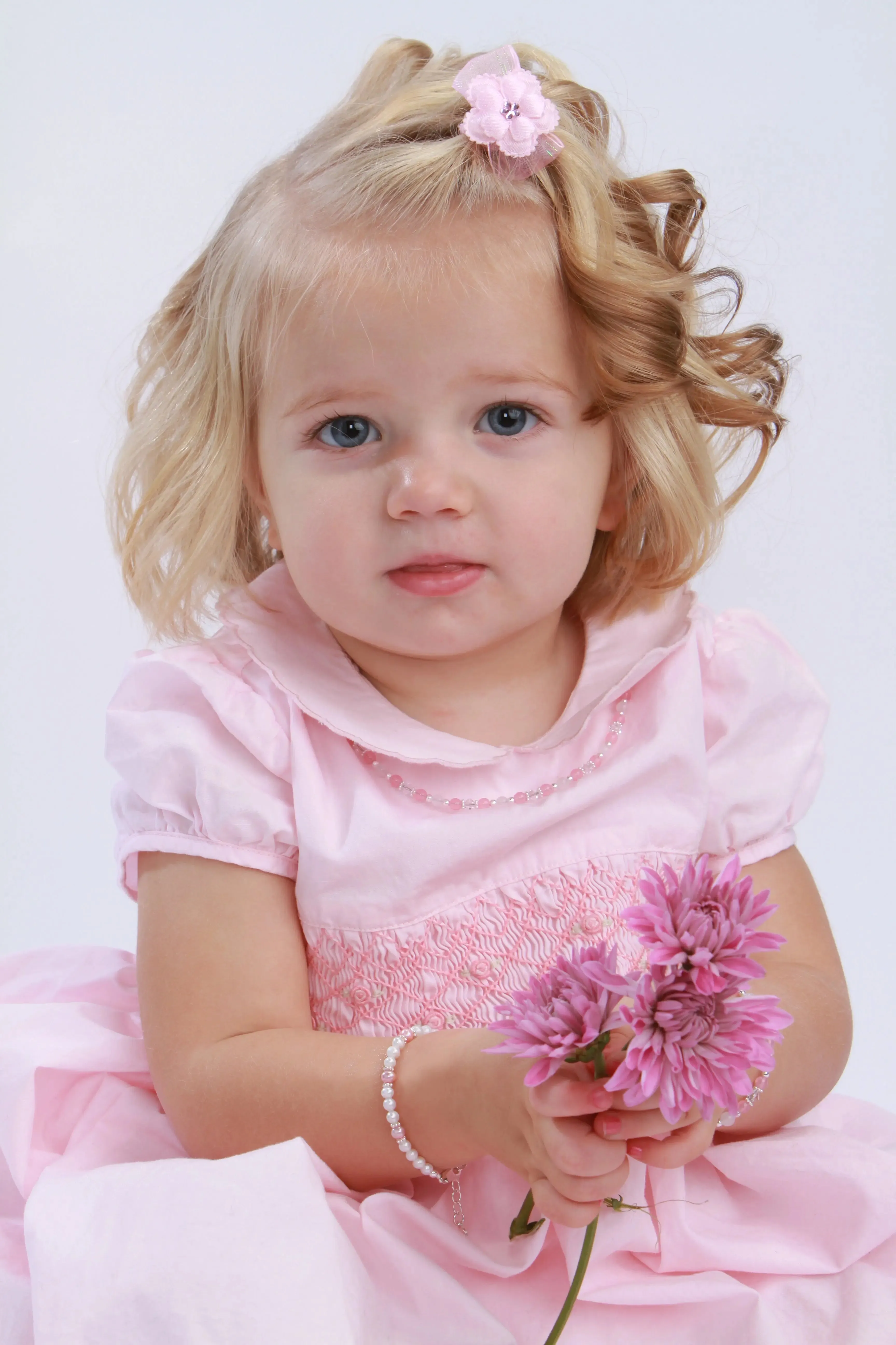 Sterling Silver Pink High-End Austrian Simulated Pearl Baby Bracelet for Babies and Little Girls