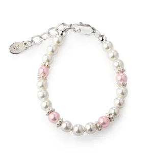 Sterling Silver Pink High-End Austrian Simulated Pearl Baby Bracelet for Babies and Little Girls