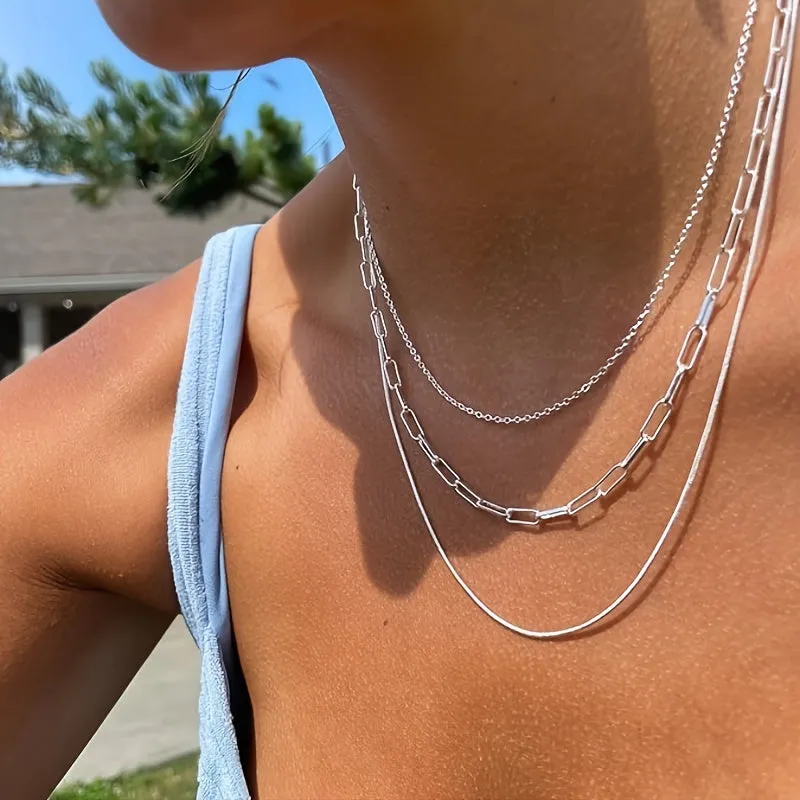 Sterling Silver Plated Layered Necklaces For Women