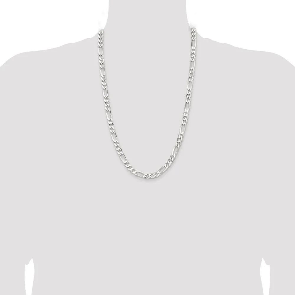 Sterling Silver Rhodium-plated 7.5mm Figaro Chain