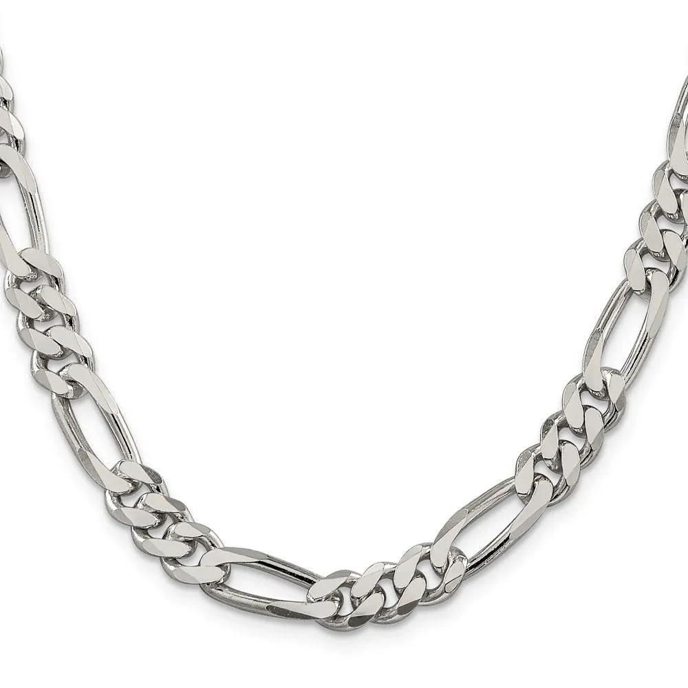 Sterling Silver Rhodium-plated 7.75mm Figaro Chain
