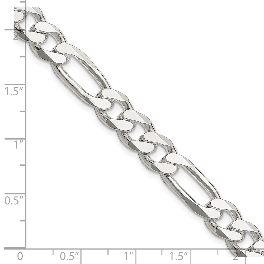 Sterling Silver Rhodium-plated 7.75mm Figaro Chain